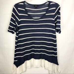TORRID Blue & White Striped Short Sleeve Blouse